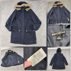 J Crew Womens 4 Vail Parka Wool Blend Faux Fur Hooded Jacket Coat Navy Heavy